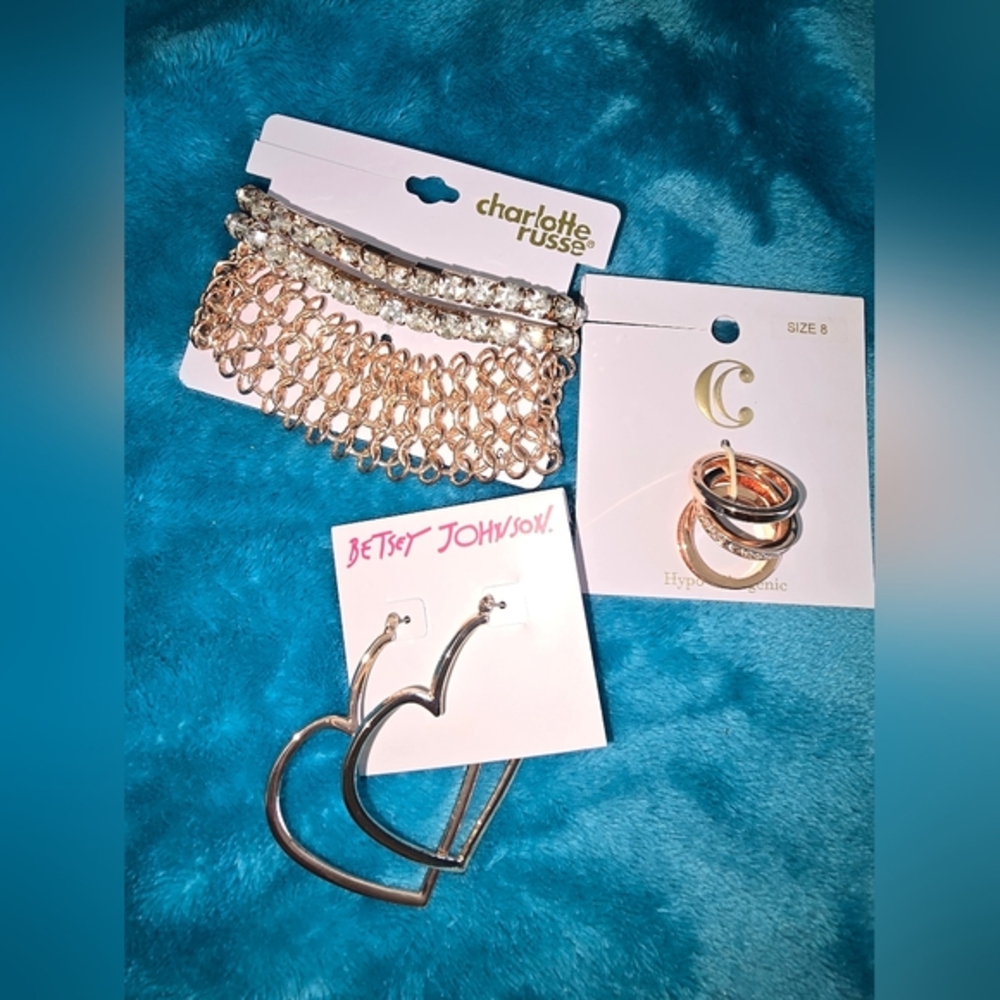 NWT Rose Gold 3 Set Jewelry Lot Earrings, Bracelets and Rings